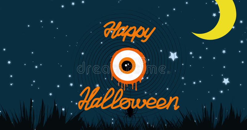 Image of happy halloween text over night scenery royalty free illustration