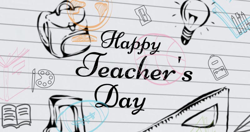 Image of happy teacher\'s day over school items icons on white background vector illustration