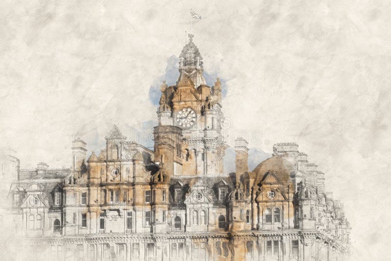 Image horizontale de la ville d'horloge d'hôtel de Balmoral à Edimbourg image libre de droits Image horizontale de la ville d'horloge d'hôtel de Balmoral à Edimbourg image libre de droits