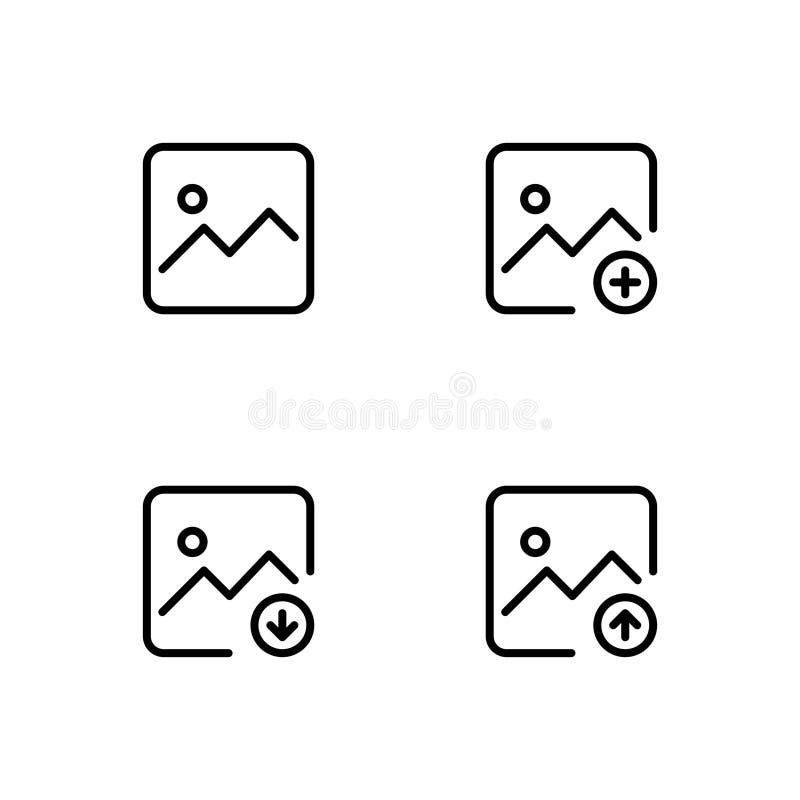 Image icon set. Picture icon. Gallery icon. Add image, up and download image. royalty free illustration