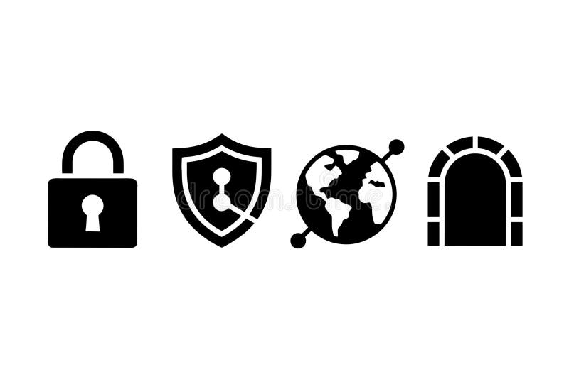 Security Symbols Set Featuring Lock Shield Globe and Door royalty free illustration