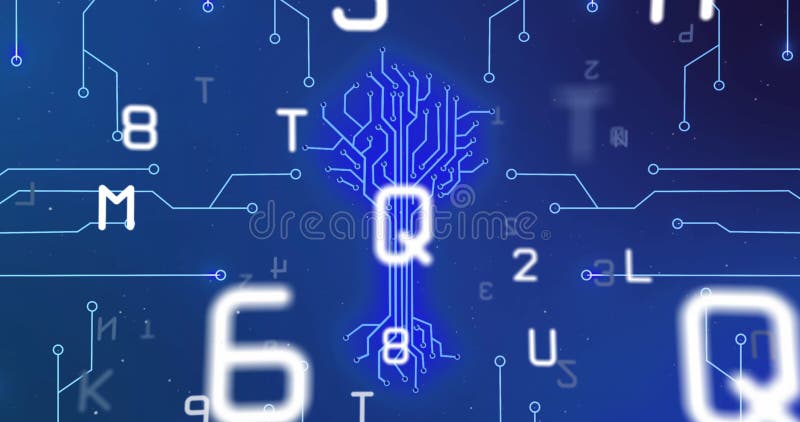 Imagine a circuitului integrat peste numere și litere pe ecranul digital royalty free stock photo