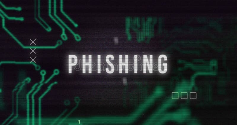 Image of interference over phishing text, data processing and computer circuit board royalty free illustration
