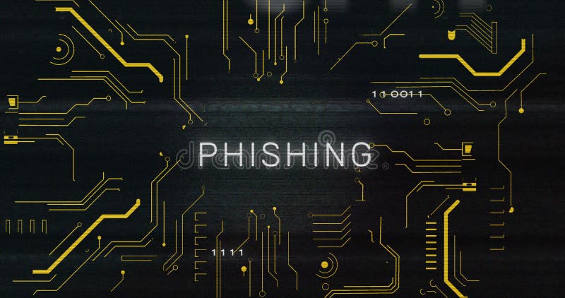 Image of interference over phishing text, data processing and computer circuit board stock illustration