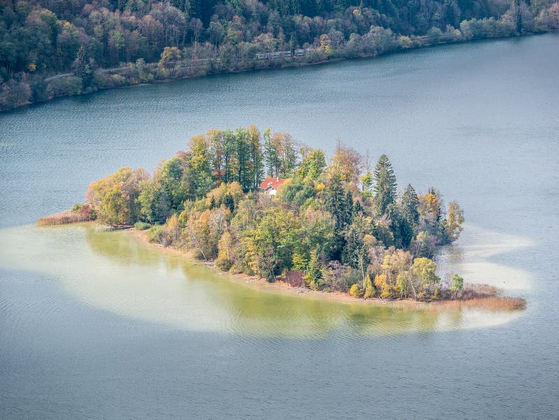 Image of an island in the Schliersee lake in autumn royalty free stock photo Image of an island in the Schliersee lake in autumn royalty free stock photo
