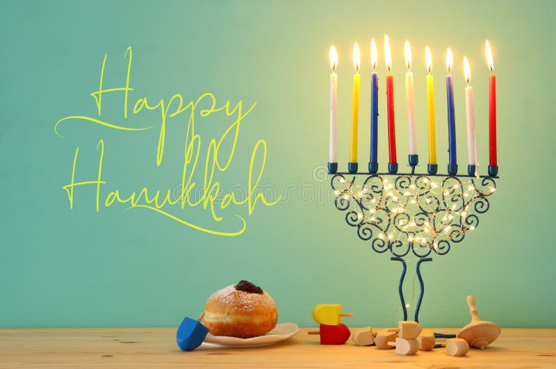 Image of jewish holiday Hanukkah background. stock photo