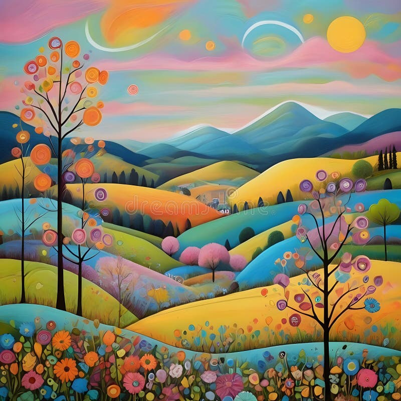 Image of the Karla Gerard Beautiful Painted the Freshness and Renewal of Spring Art Style. Stock