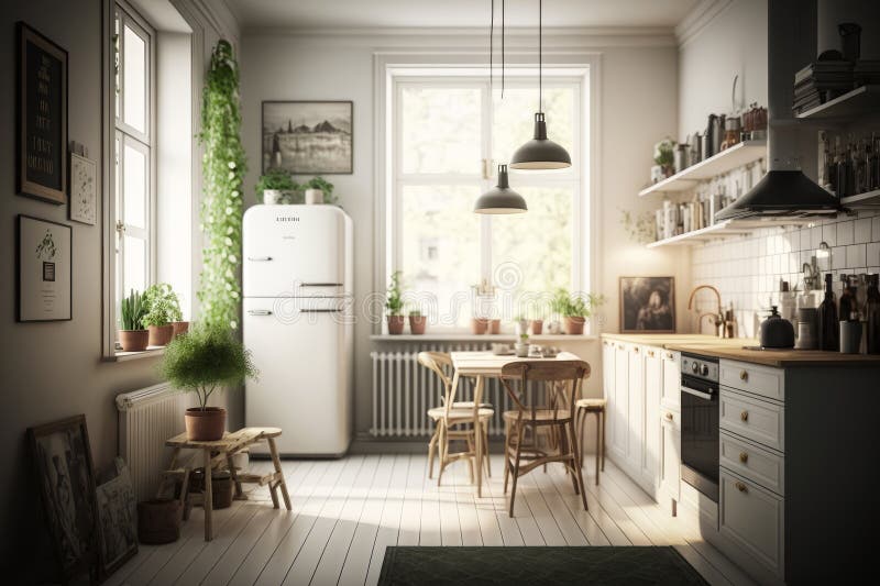 An Image of Kitchen with Lots of Plants. Generative AI Stock Photo