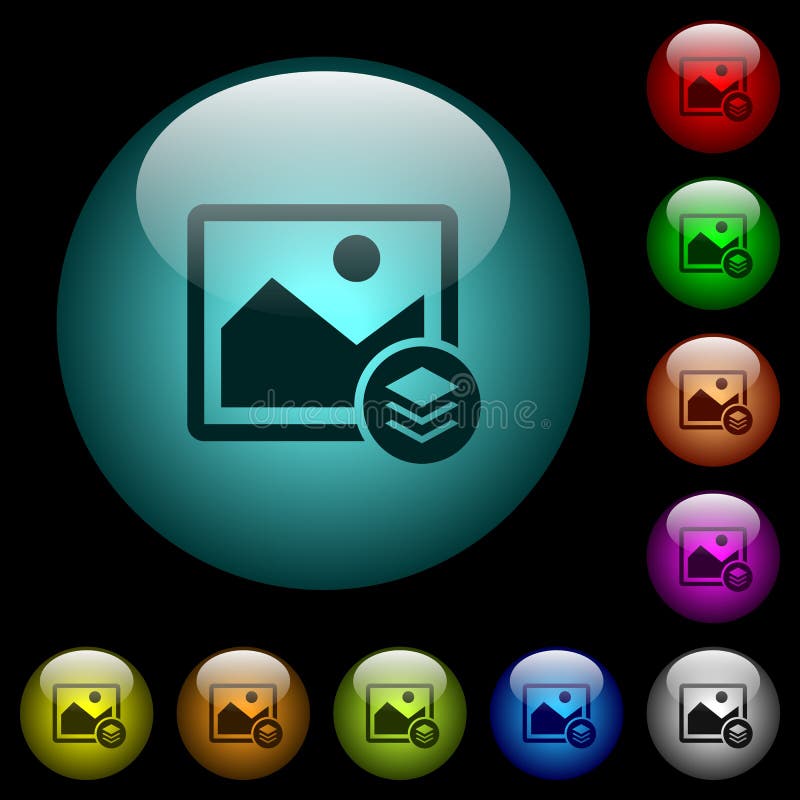Image layers icons in color illuminated glass buttons vector illustration