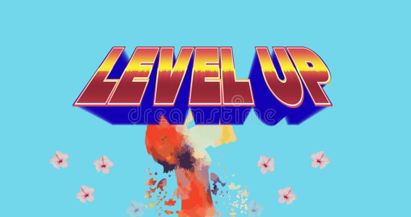 Image of level up in digital abstract space with flowers royalty free illustration