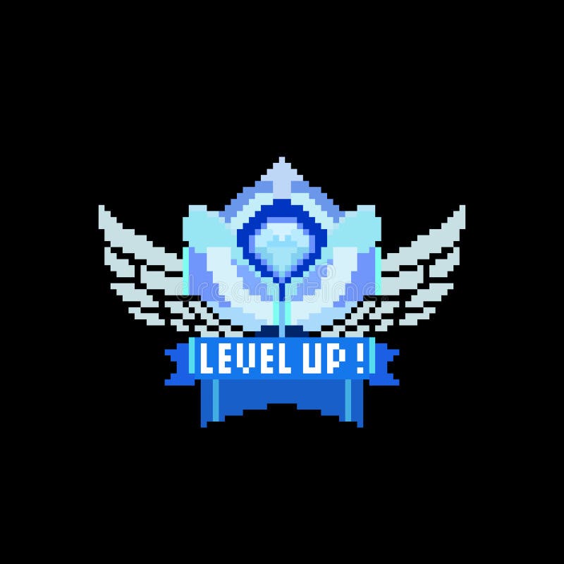 Image level up pixels, for 8 bit games. stock illustration