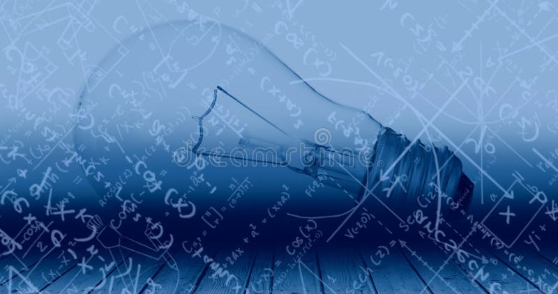 Image of light bulb and scientific formule data processing stock images