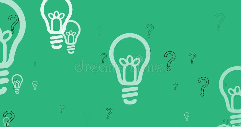Image of lightbulb icons over question marks on green background royalty free illustration