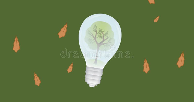 Image of lightbulb over leaves on green background vector illustration