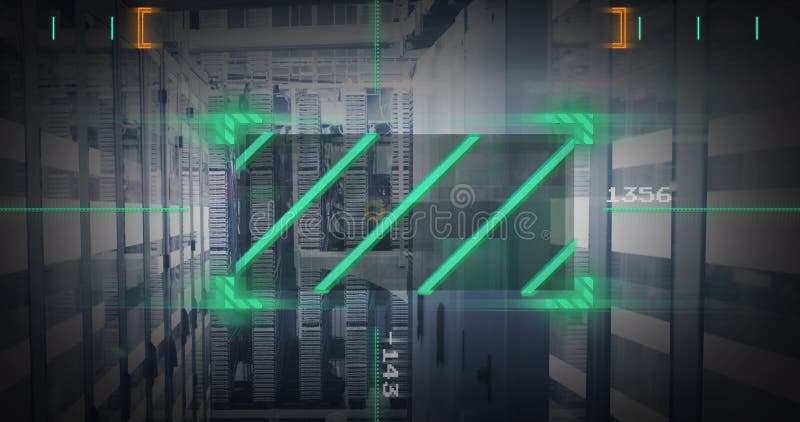 Image of lines in viewfinder with changing numbers over bars on data server systems stock illustration
