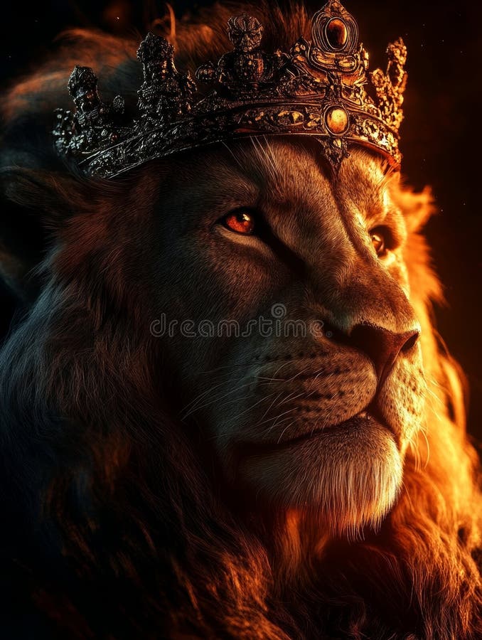 Image of a lion with a crown, symbolizing the king of the wild royalty free stock photography