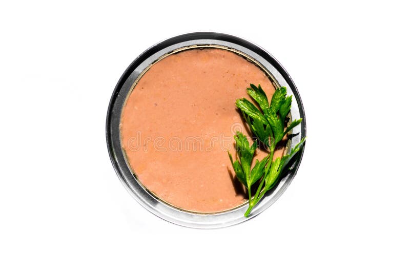 Image with Liver Pate. Liver Pate in the Box. a Green Parsley Leaf
