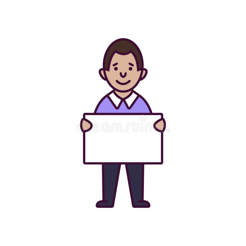 Image of a Man Holding a Poster. Linear Style Stock Vector