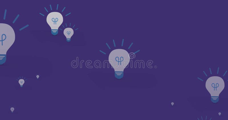 Image of moving lightbulb icons on blue background stock illustration