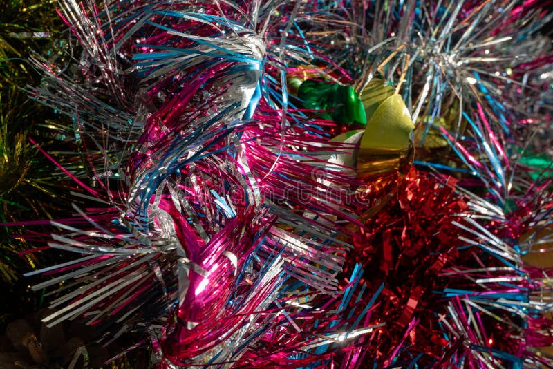 Multicolored tinsel stock photo. Image of luminous 233365346
