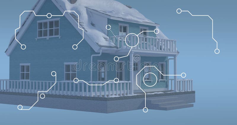 Image of network of connections over house vector illustration
