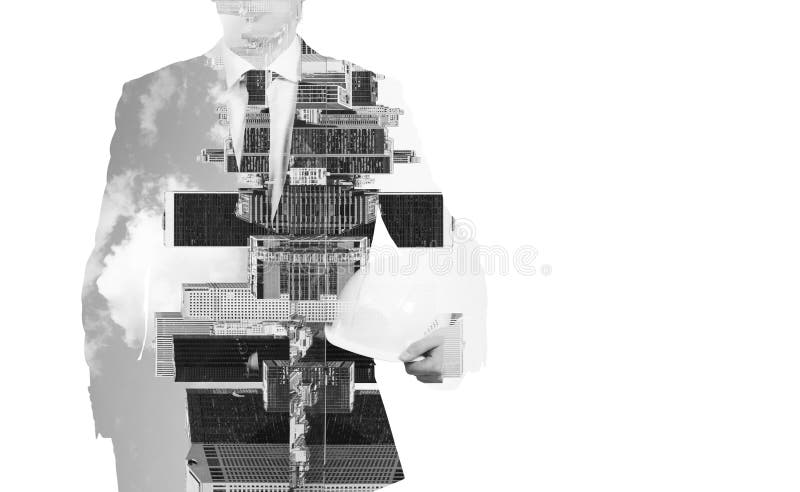 Image noire et blanche abstraite des silhouettes de l'homme d'affaires transparent Paysage urbain de New York photo stock