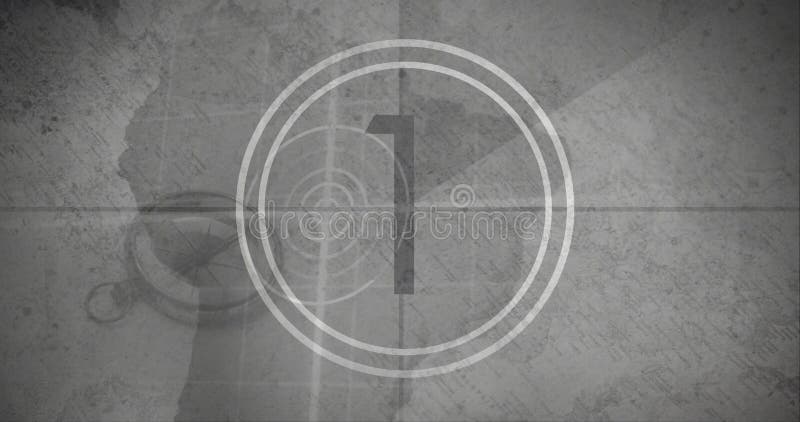 Image of number 1 in white circle over grey world map with circular scanner and compass royalty free illustration