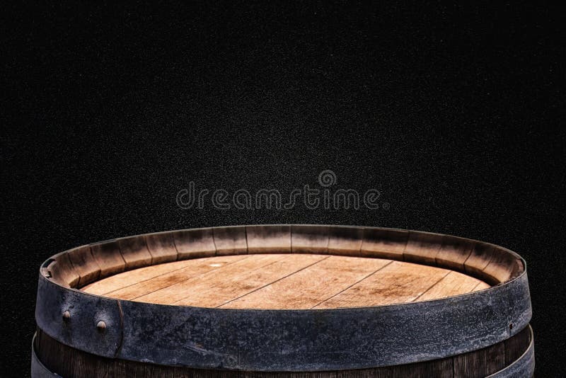 Image Old Oak Wine Barrel Front Black Background Stock Photos