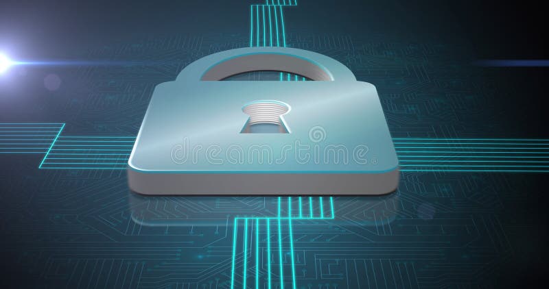 Image of online security padlock with glowing green lines vector illustration