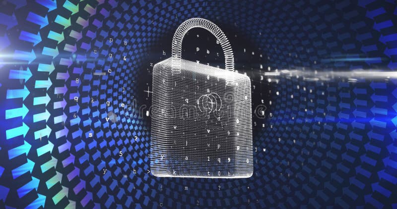 Image of online security padlock numbers changing and arrows in circle royalty free illustration