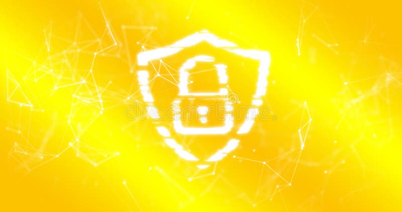 Image of padlock icon and network of connections over yellow background royalty free illustration