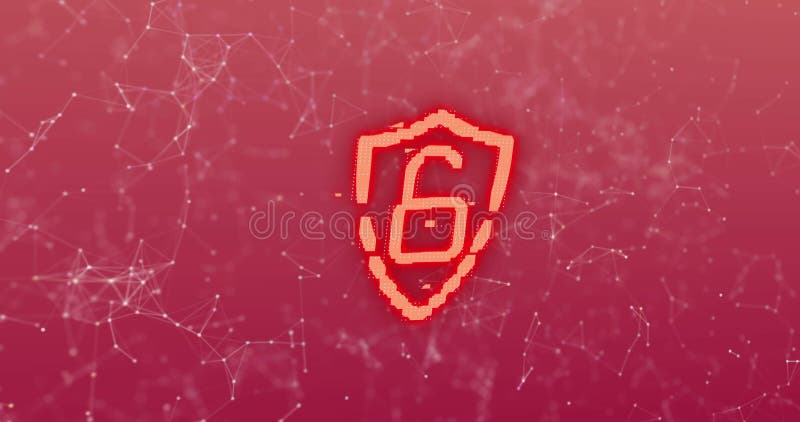 Image of padlock and networks of connections over red background vector illustration