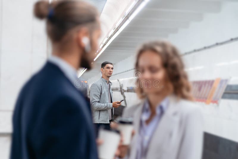 Image of passengers on the subway platform. royalty free stock photos