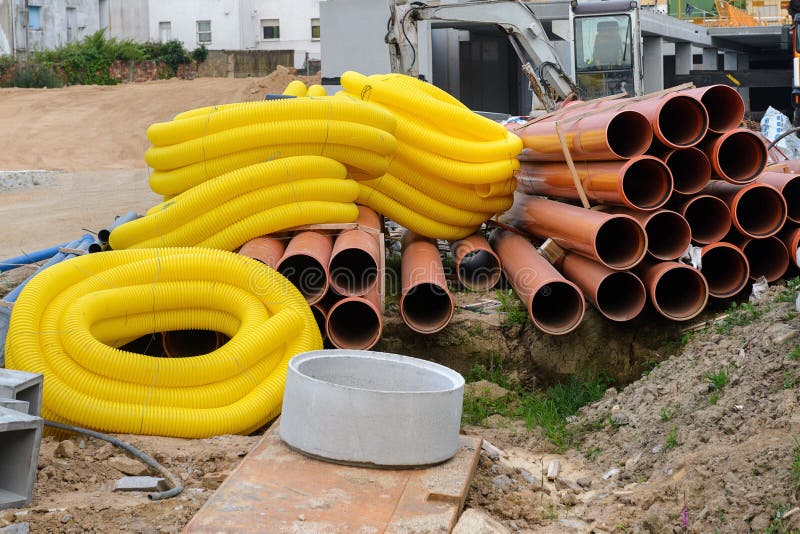 Plastic Pipes on the Construction Site Stock Image Image of