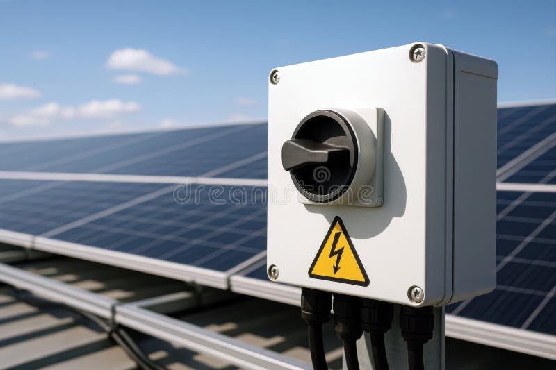 Solar panel high voltage disconnect switch on a roof, generative ai vector illustration