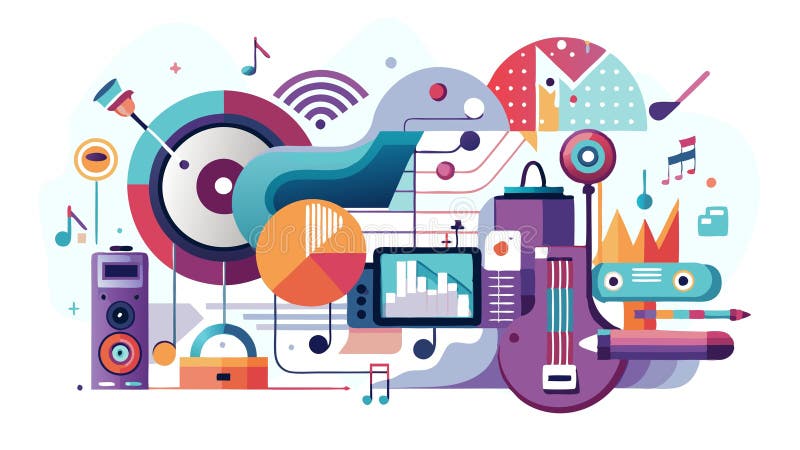 The image portrays abstract forms representing the evolving landscape of music technology and sound innovation, creating a. generative ai, This image embodies the spirit of sound innovation, showcasing abstract forms and dynamic patterns that represent the transformative potential of new music technologies, providing a visually engaging image for music publications, music technology companies, or any project aiming to capture the dynamism and creativity in modern music production