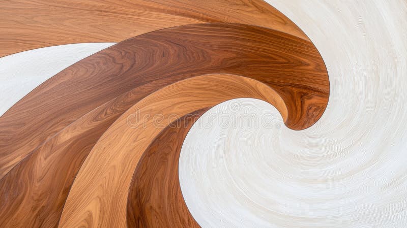 A wooden sculpture with a wave-like pattern in shades of brown and white. stock photos