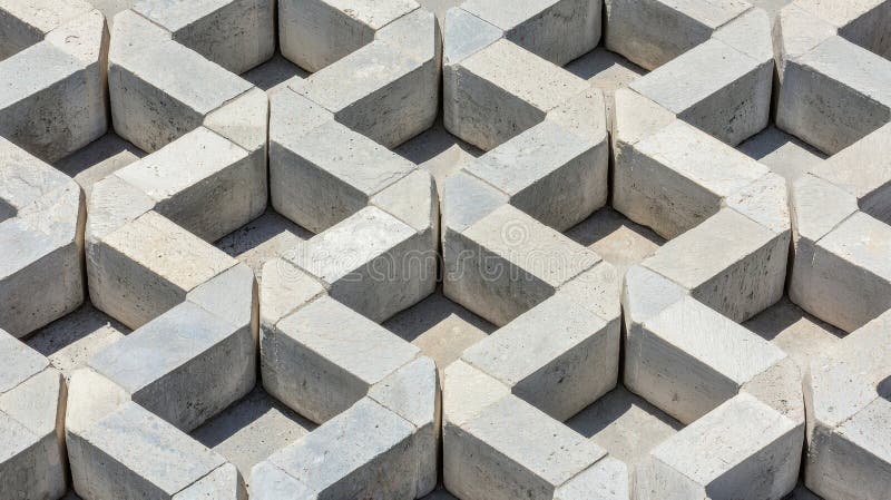 A geometric pattern of gray concrete blocks. stock images
