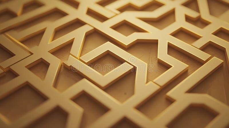 A 3D rendering of a golden geometric pattern. stock illustration