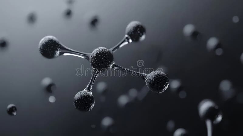 A 3D rendering of a molecular structure with a central atom and four connected atoms. royalty free illustration