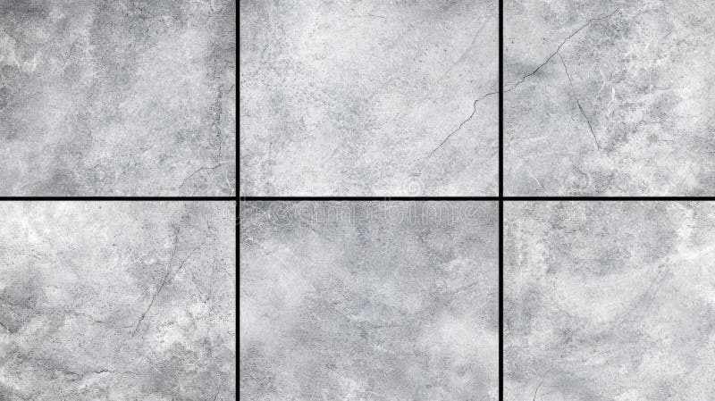 A grid of six gray tiles with a rough, textured surface and a black border. stock image