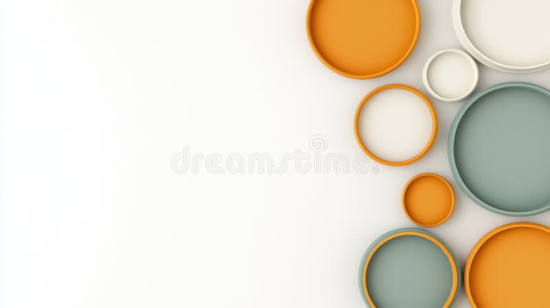 A collection of colorful plates arranged in a circular pattern. stock photo
