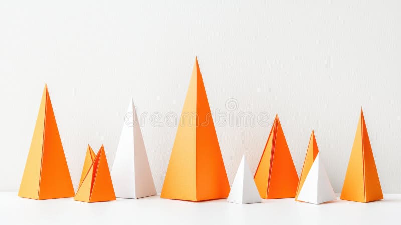 A collection of geometric shapes in orange and white. stock photos