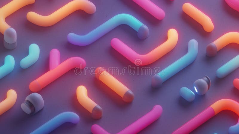 A 3D rendering of a collection of colorful, abstract shapes. stock illustration