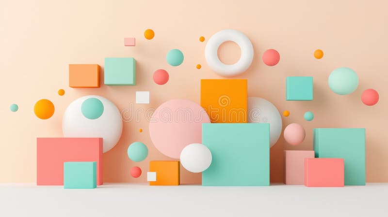 A 3D rendering of a collection of colorful geometric shapes. vector illustration