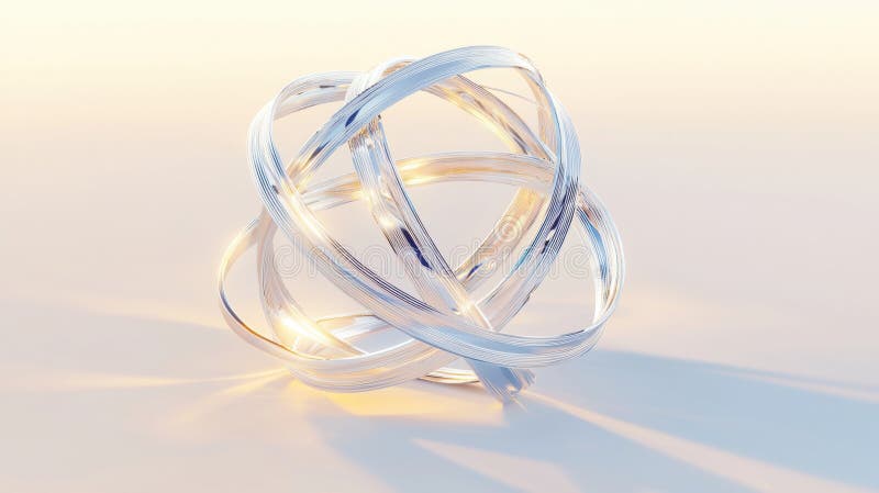 A 3D rendering of a complex, abstract sculpture composed of intertwined, curved lines. stock illustration