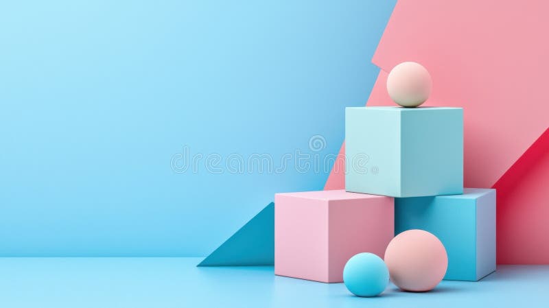 A 3D rendering of a stack of cubes with spheres on top. vector illustration