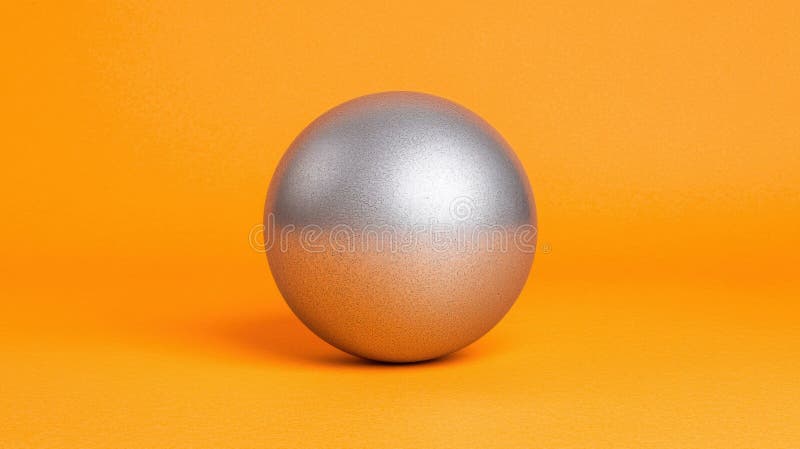 The image presents a d rendering of silver sphere which appears to be made metallic material set against vibrant orange background ilustração do vetor