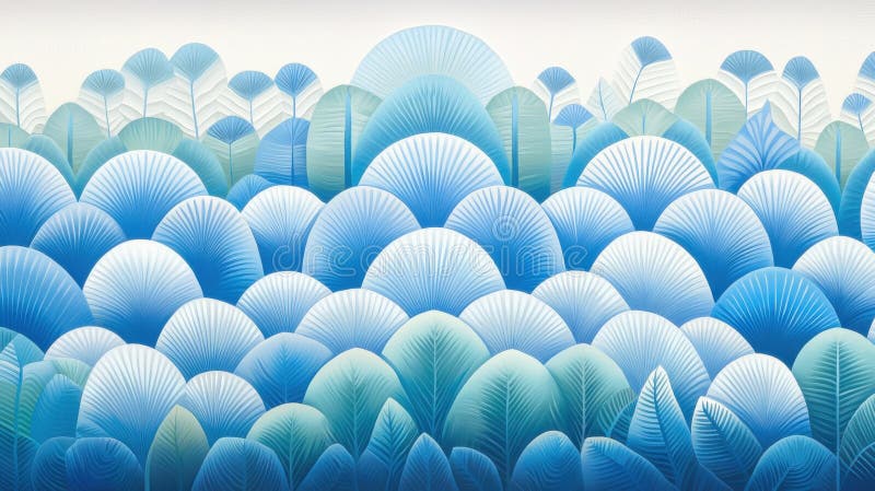 A digital illustration of a forest with blue and green leaves. stock photos