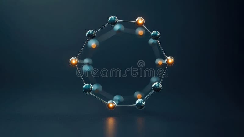 A 3D rendering of a molecular structure with orange spheres and blue spheres. royalty free illustration